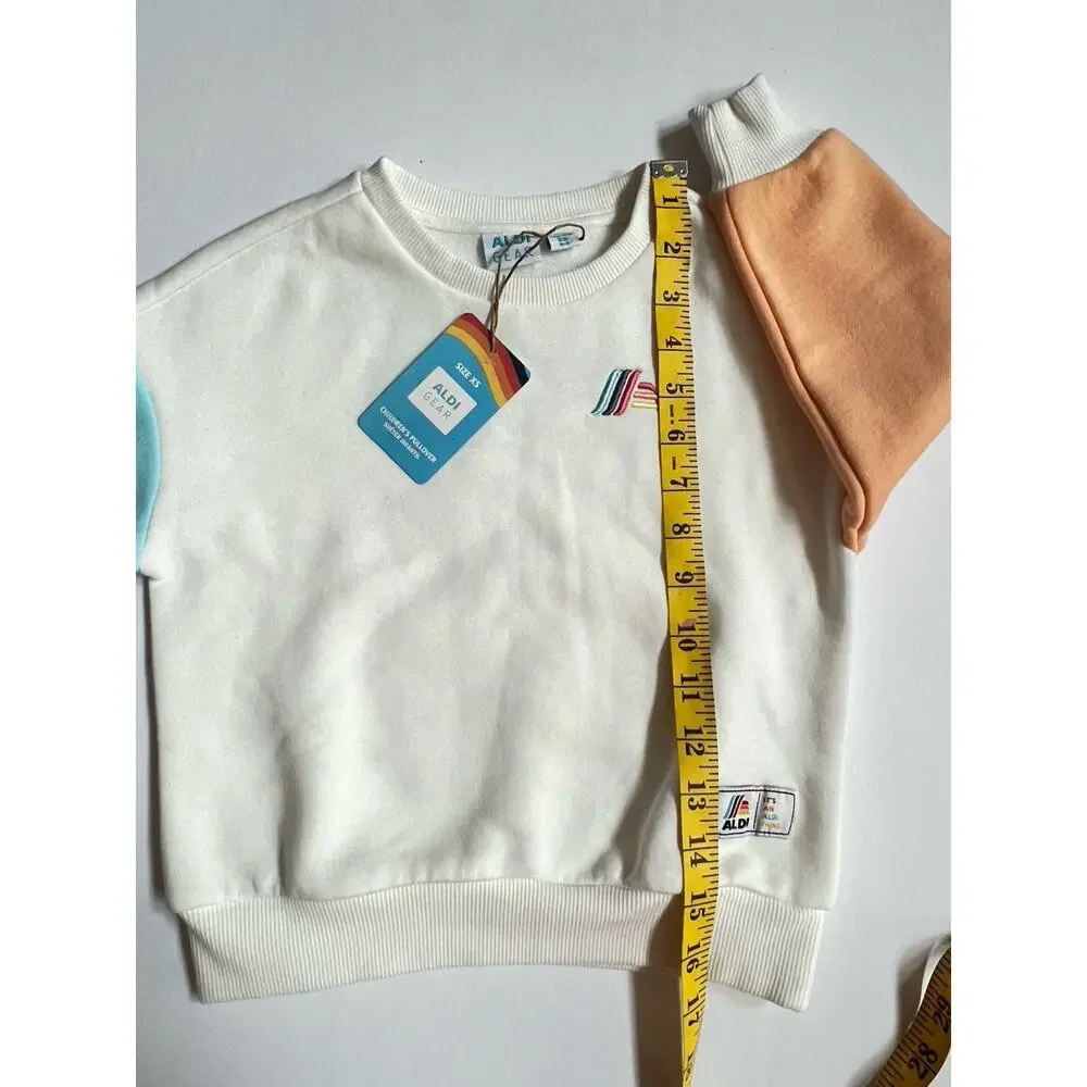 Aldi Gear 2025 Children’s white Colorblock Pullover Sweatshirt Size XS ALDI